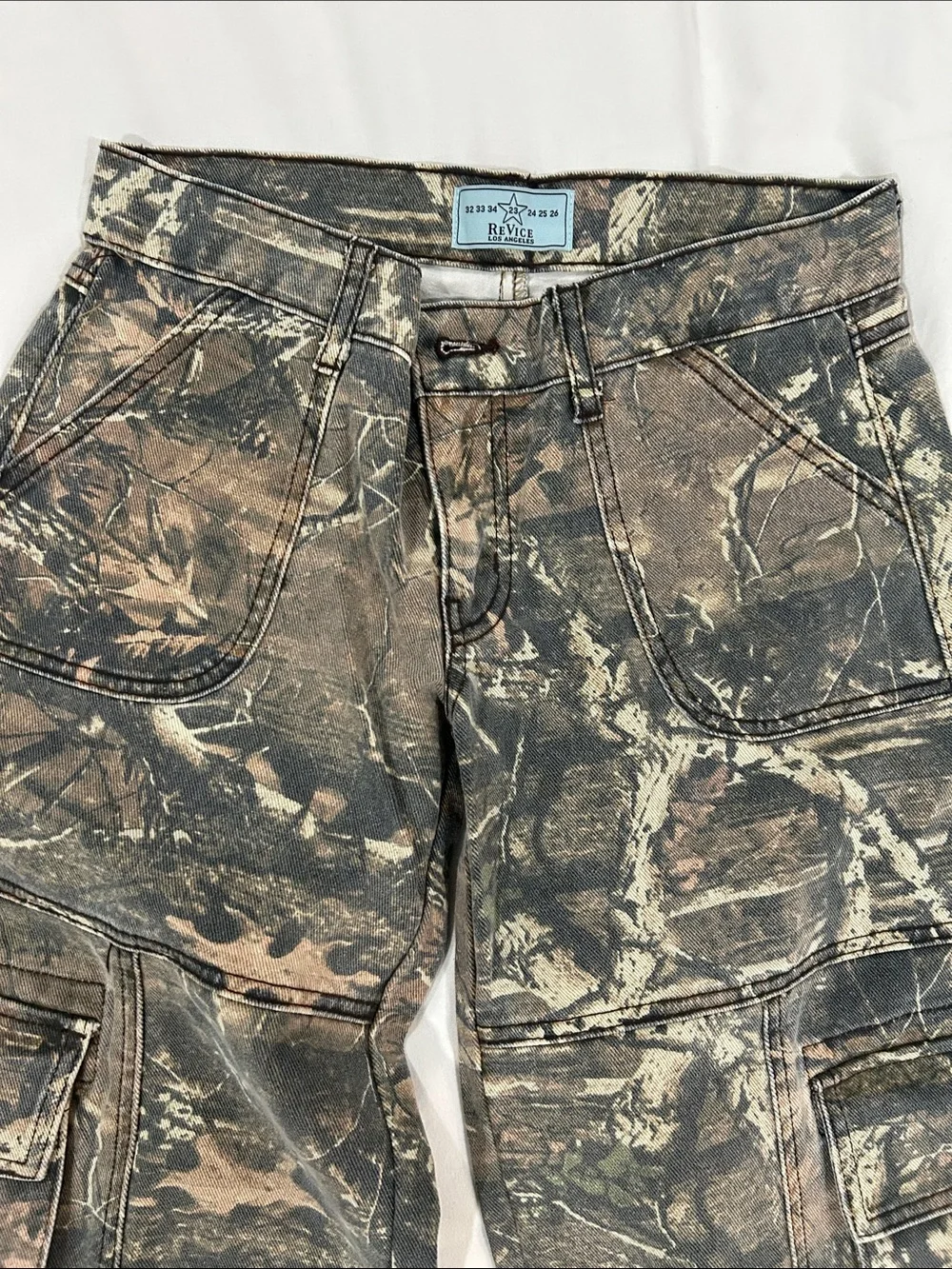 REVICE Camouflage Wide Leg Cargo Jeans in Brown & Green